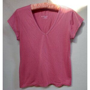 Stonewear Womens V-Neck Pink Stripe T-Shirt Size Medium Short Sleeve Made in USA